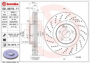 09.A819.11 диск тормозной передний перфорированный!\ MB W211/S211/R230/R172 02> 09.A819.11 BREMBO