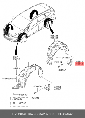 Брызговик HYUNDAI i40 (11-) задний правый OE 868423Z300 HYUNDAI KIA