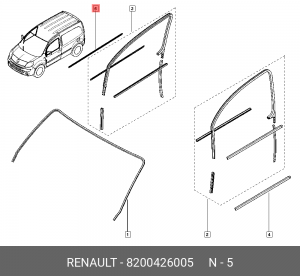 Уплотнитель стекла RENAULT Kangoo (08-) двери передней правой OE 8200426005 RENAULT