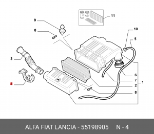 КРОНШТЕЙН ПАТРУБКА КОРПУСА ВОЗДУШНОГО ФИЛЬТРА DOBLO 1.4 - 55198905 55198905 FIAT