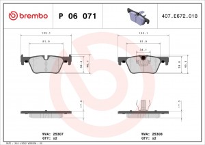 Колодки тормозные BMW 1 (F20,F21),3 (F30,F31,F34,F80),4 (F32,F33,F36,F82,F83) за P06071 BREMBO