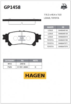 Колодки тормозные LEXUS RX270,RX350 задние (4шт.) SANGSIN GP1458 SANGSIN