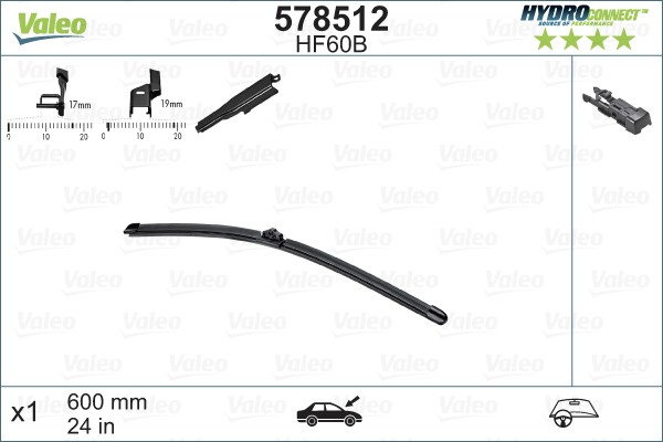 Щетка стеклоочистителя 600мм (Hydroсonnect) 578512 VALEO PHC