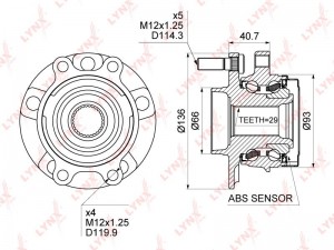 Ступица NISSAN Teana (08-13) передняя с подшипником LYNX WH-1471 LYNXAUTO