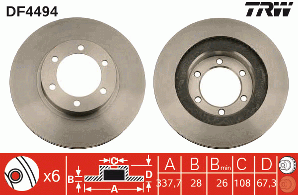 Диск тормозной TOYOTA Land Cruiser Prado (02-09) передний (1шт.) TRW DF4494 TRW