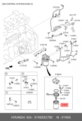 Фильтр топливный HYUNDAI HD120,AeroTown дв.D6GA ЕВРО-5 тонкой очистки OE 3196552700 HYUNDAI KIA