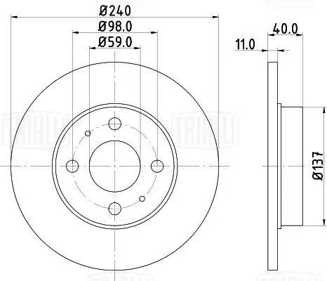 Диск торм. для а.м Fiat 500 (07-),Punto (93-),Panda (03-),Ford Ka (08-) перед. d DF190509 TRIALLI