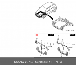 Рамка радиатора SSANGYONG Actyon (13-) боковая правая OE 5720134151 SSANG YONG