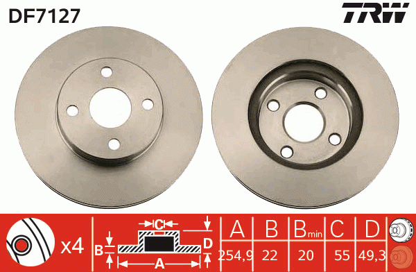 Диск тормозной передний TOYOTA COROLLA (E12) DF7127 DF7127 TRW