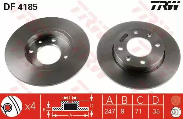 Диск тормозной PEUGEOT 307 CITROEN C2,C3,C4 задний (1шт.) TRW DF4185 TRW