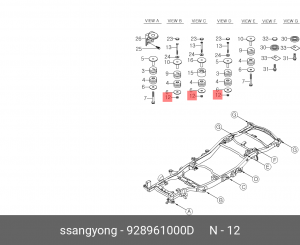 Гайка SSANGYONG Actyon (06-),Kyron (05-),Actyon Sport (06-) крепления глушителя  928961000D SSANG YONG