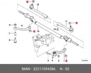 Гайка BMW 5 (E39),7 (E38) наконечника рулевого OE 32 21 1 094 586 BMW