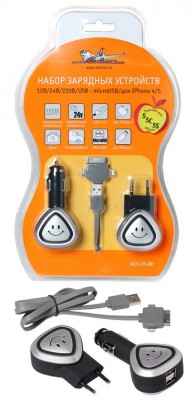 устройство зарядное !набор 12В/24В/220В/USB, microUSB/Lightning/30-pin \ ACH-US-08 AIRLINE