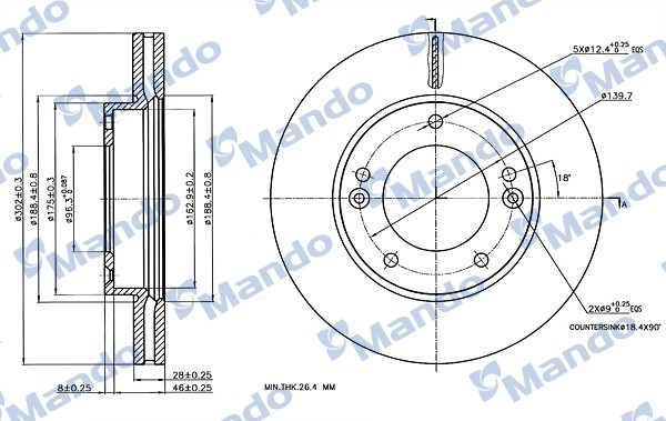 Диск тормозной KIA Sorento (06-) передний (1шт.) MANDO MBC030270 MANDO