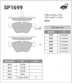 Колодки тормозные дисковые BMW F10/F11 3.0i/2.0D 10 SP1699 SP1699 SANGSIN