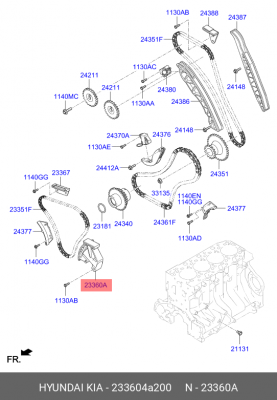 Натяжитель цепи HYUNDAI Porter 2 дв.D4CB,H-1 (2.5) KIA Sorento (2.5) насоса масл 233604A200 HYUNDAI KIA