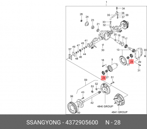 Подшипник дифференциала SSANGYONG Actyon (06-),Kyron (05-),Rexton (02-) заднего  4372905600 SSANG YONG