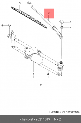 Рычаг стеклоочистителя CHEVROLET Lacetti (03-) правый OE 95211019 GENERAL MOTORS