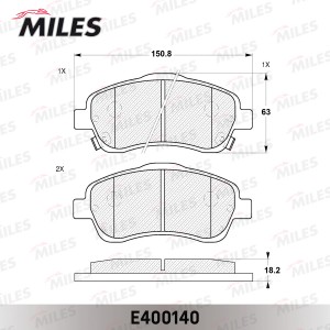 Колодки тормозные передние (без датчика) (Смесь Low-Metallic) TOYOTA AVENSIS 03/ E400140 MILES