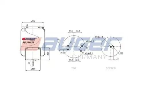 Пневмоподушка со стаканом задняя Scania R-ser., 259 h207 AU344933K AU344933K AUGER