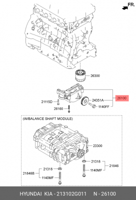 Насос масляный KIA Sportage (10-) OE 213102G011 HYUNDAI KIA