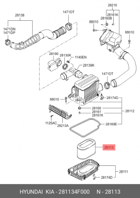Фильтр воздушный HYUNDAI Porter 2 дв.D4CB OE 281134F000 HYUNDAI KIA