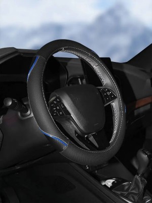 Оплетка на руль, искусст. кожа, текстура карбон, черная/синяя, бел. прошивка, 38 AWS-LI-17M AIRLINE