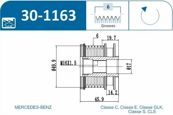 шкив генер.\ MB W166/W204/W212/X204/R172 301163 IJS GROUP