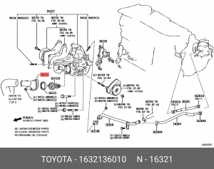 патрубок термостата! \Toyota Camry V50 11> 16321-36010 TOYOTA