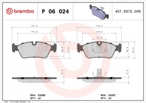 Колодки тормозные BMW 3 (E36,E46) передние (4шт.) BREMBO P06024 BREMBO