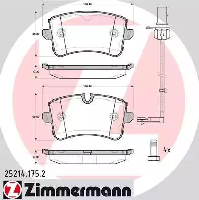 К-Т КОЛОДКИ AUDI A6A7 10-PRS MACAN 14- ЗАД 252141752 252141752 ZIMMERMANN