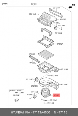 Мотор отопителя HYUNDAI Elantra (16-),i30 (17-) KIA Carens (15-) OE 97113A4000 HYUNDAI KIA