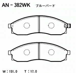 Колодки тормозные дисковые передние ПОДХОДЯТ ДЛЯ NISSAN SKYLINE R34, LAUREL C35, AN382WK AKEBONO