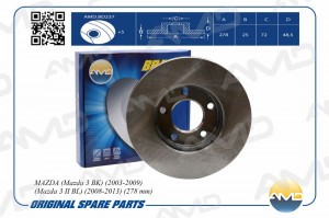 Диск тормозной передний (278 mm) MAZDA Mazda 3 BK, 2003-2009, Mazda 3 II BL, 200 AMD.BD237 AMD