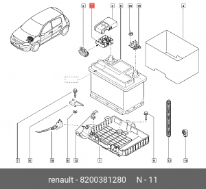 Клемма АКБ RENAULT Megane 2 плюсовая с предохранителем OE 8200381280 RENAULT