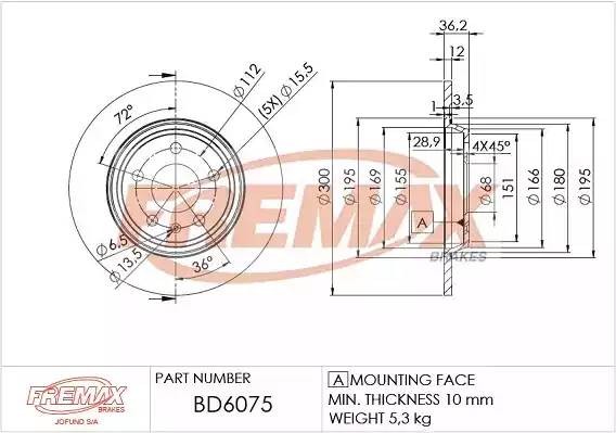 диск тормозной задний!\ Audi A4/A5/Q5 all 07> BD6075 FREMAX