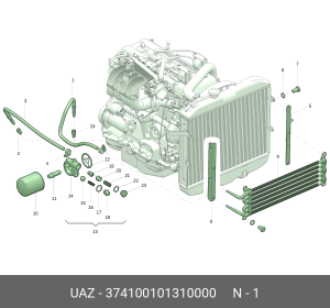 Шланг УАЗ-3741 радиатора масляного подводящий (ОАО УАЗ) 374100101310000 UAZ UAZ