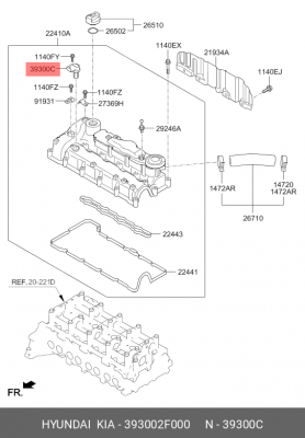 Датчик положения распредвала HYUNDAI ix35 (11-),Santa Fe (10-) OE 393002F000 HYUNDAI KIA