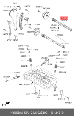 Вал распределительный KIA Optima (10-) (2.0) OE 242102E300 HYUNDAI KIA