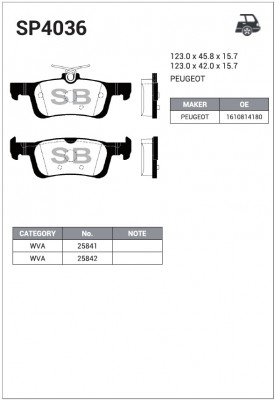 Колодки задние PEUGEOT 308 II SP4036 SP4036 SANGSIN