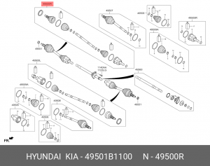 Привод HYUNDAI Genesis (14-) колеса переднего правый OE 49501B1100 HYUNDAI KIA