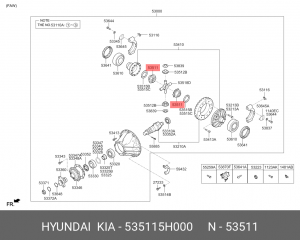 Шестерня HYUNDAI HD65,72,78,County полуосевая z=5.428 OE 535115H000 HYUNDAI KIA
