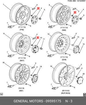 Гайка колеса CHEVROLET Tahoe (01-) OE 9595175 GENERAL MOTORS
