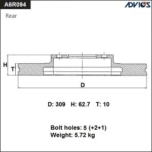 Диск тормозной зад. ADVICS A6R094B ADVICS