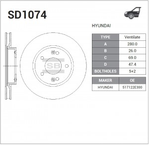 Диск тормозной KIA Ceed, Hyundai i30 1.4-2.0/1.6 CRDi 06 SD1074 SD1074 SANGSIN