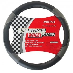 Оплетка руля (M) черная/серая кожаная MISTAR MISLT34CBKGYM MISTAR