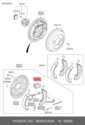 Цилиндр тормозной задний HYUNDAI Elantra (06-) OE 583802H000 HYUNDAI KIA