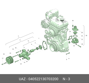 Крыльчатка насоса водяного ГАЗ-3110,3302 дв.ЗМЗ-405,406,ЕВРО-3 (ОАО ЗМЗ) 040522130703200 UAZ UAZ