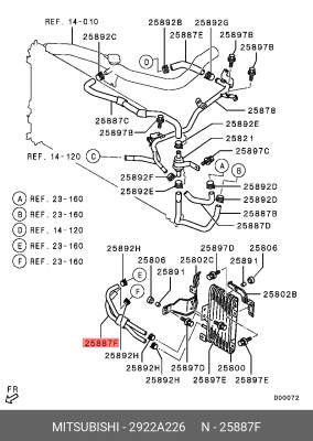 Шланг MITSUBISHI Lancer (06-14) радиатора масляного OE 2922A226 MITSUBISHI