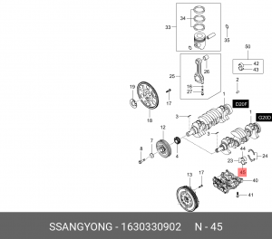 Вкладыши SSANGYONG Actyon (12-) (G20D) коренные d+0.00 (RED) (1шт.) нижние OE 1630330902 SSANG YONG